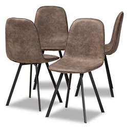 Baxton Studio Filicia Modern and Contemporary Grey and Brown Imitation Leather Upholstered 4-Piece Metal Dining Chair Set